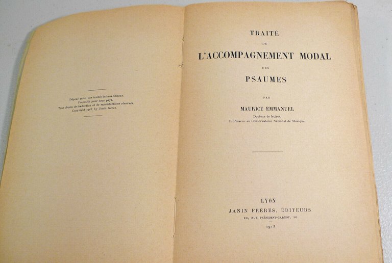Maurice Emmanuel,TRAITÉ DE L’ACCOMPAGNEMENT MODAL DES PSAUMES,1913[musicologia