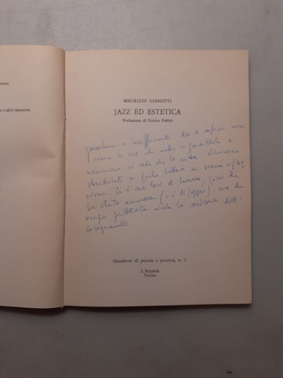 Maurizio Gianotti,JAZZ ED ESTETICA,L’Arzanà 1982[Enrico Fubini