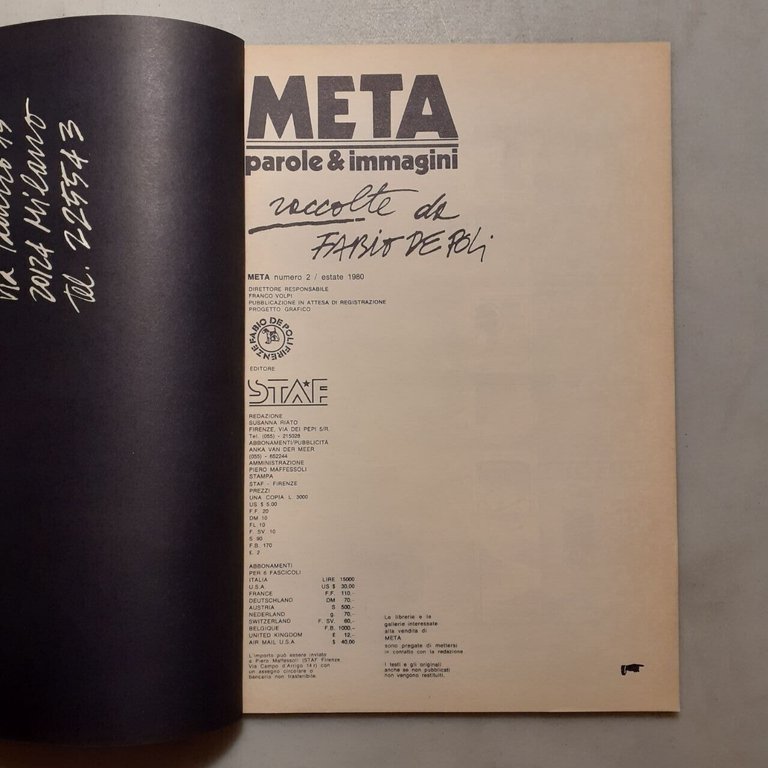 META. PAROLE & IMMAGINI Numero 2 / estate 1980[Fabio de …