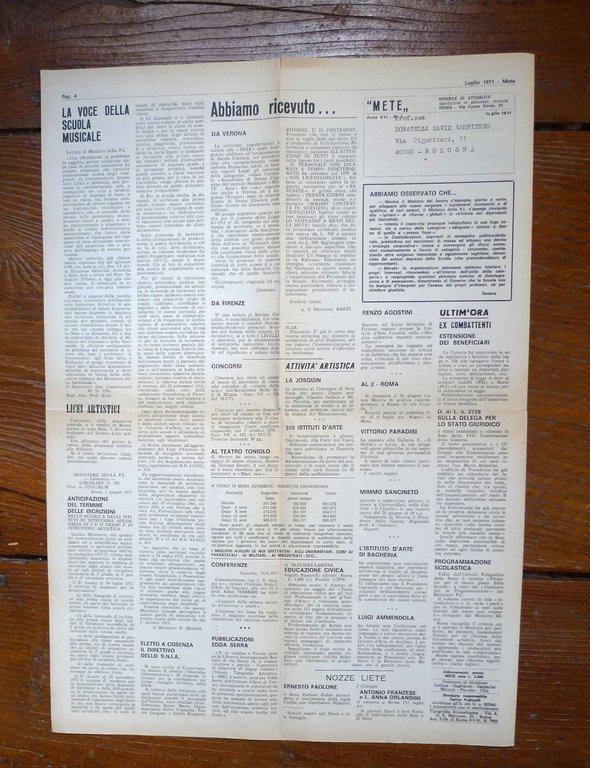 METE SNIA n.7 luglio 1971.Mensile d'attualità sindacale[Istruzione Artistica