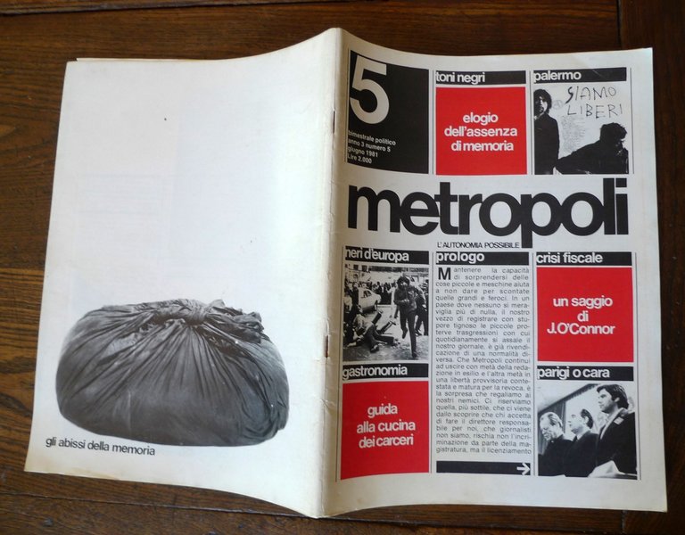 METROPOLI.L'AUTONOMIA POSSIBILE n.5 giugno 1981[Virno,Toni Negri,Bifo,Guattari | Immagine Gallery 2