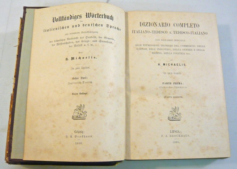 Michaelis,DIZIONARIO COMPLETO ITALIANO-TEDESCO E TEDESCO-ITALIANO,1886