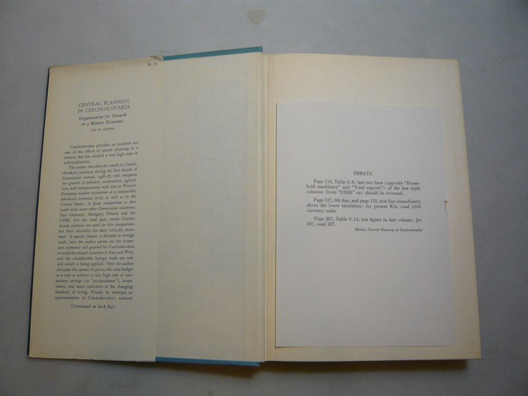 Michal,CENTRAL PLANNING IN CZECHOSLOVAKIA,California,1960[inglese
