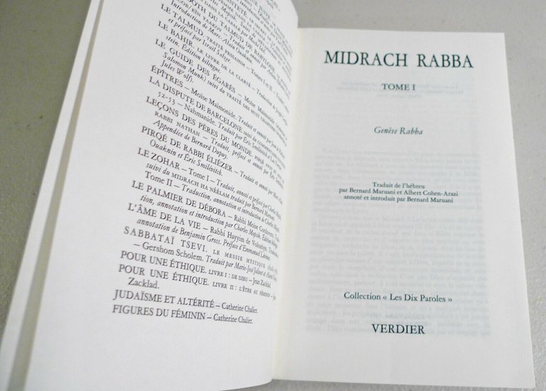 MIDRACH RABBA.GENESE RABBA.Tome I,1987 Verdier[ebraismo,Torah