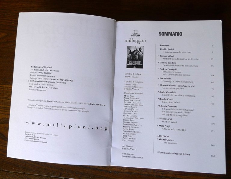 MILLEPIANI 39 2012.POLITICA E ISTITUZIONI,PER UNA FILOSOFIA IN DIVENIRE