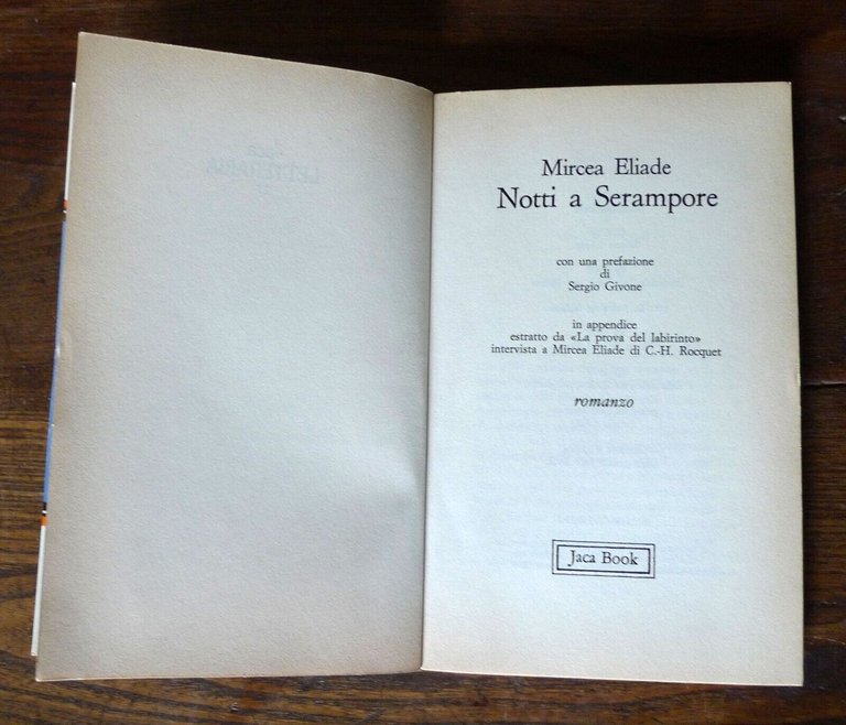 Mircea Eliade,NOTTI A SERAMPORE.Romanzo,1985 Jaca Book I^ed