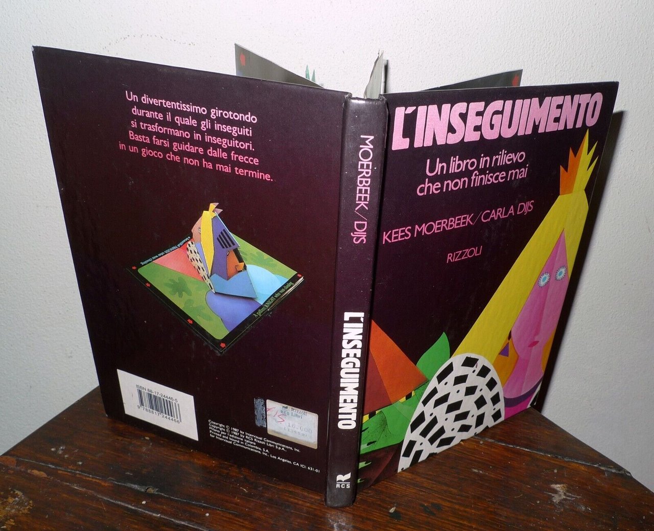 Moerbeek/Dijs,L'INSEGUIMENTO.Un libro in rilievo,1987 Rizzoli[bambini,pop-up,3D