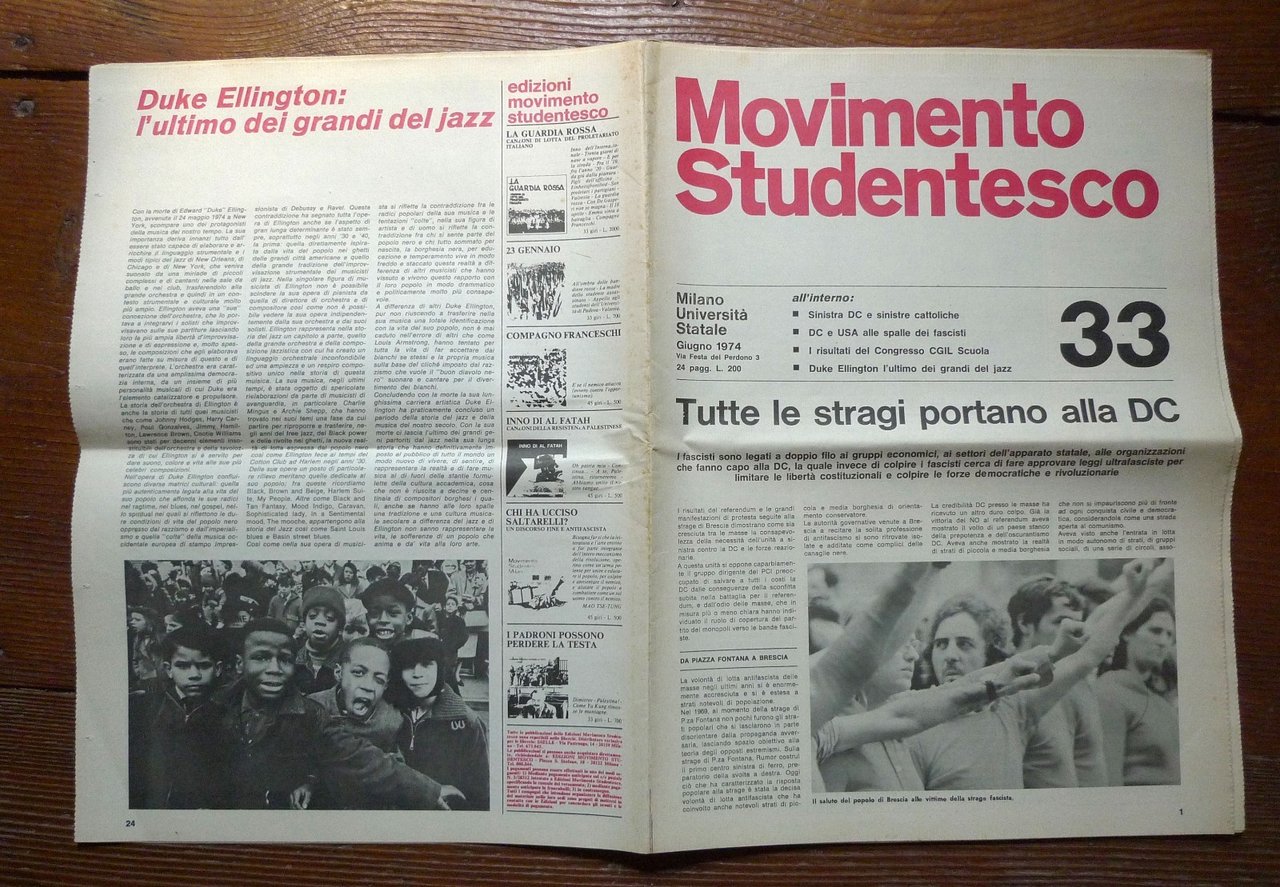 MOVIMENTO STUDENTESCO MILANO UNIVERSITÀ STATALE n.33 Giugno 1974[comunismo