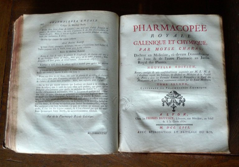 MOYSE CHARAS,PHARMACOPÉE ROYALE GALENIQUE ET CHYMIQUE,1753 BRUYSET[FARMACIA