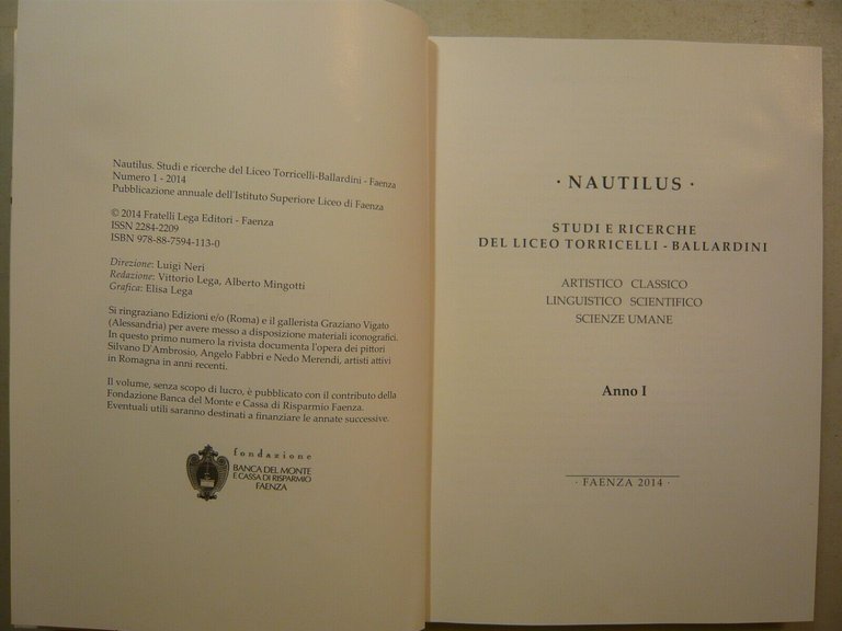 NAUTILUS-Studi e ricerche del liceo Torricelli-Ballardin,Fratelli Lega,2014