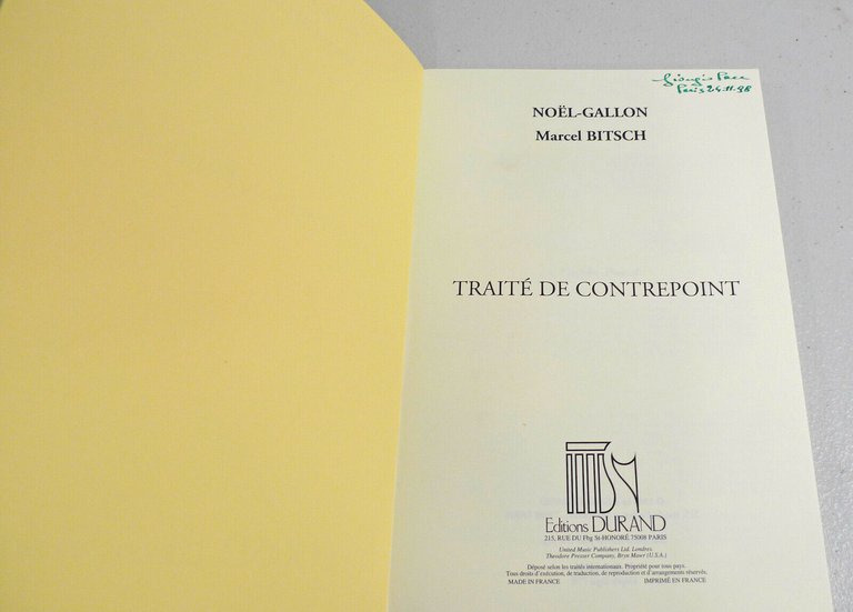 Noël-Gallon/Marcel Bitsch,TRAITÉ DE CONTREPOINT,1964 Durand[musica,musicologia