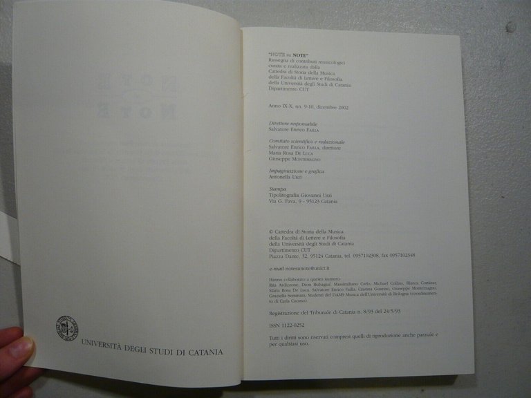 NOTE SU NOTE Rassegna di contributi musicologici,2002[musica
