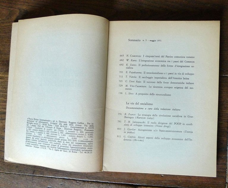 NUOVA RIVISTA INTERNAZIONALE n.5 1971[comunismo,socialismo,strutturalismo