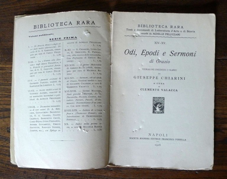 ODI,EPODI,E SERMONI DI ORAZIO.VERSIONI DI GIUSEPPE CHIARINI,1916 Perrella