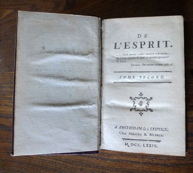 OEUVRES DE M. HELVETIUS,DE L'ESPRIT,1774 Arkste & Merkus[FILOSOFIA