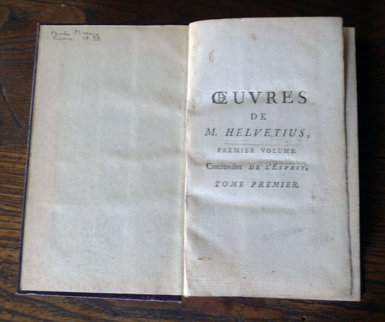 OEUVRES DE M. HELVETIUS,DE L'ESPRIT,1774 Arkste & Merkus[FILOSOFIA