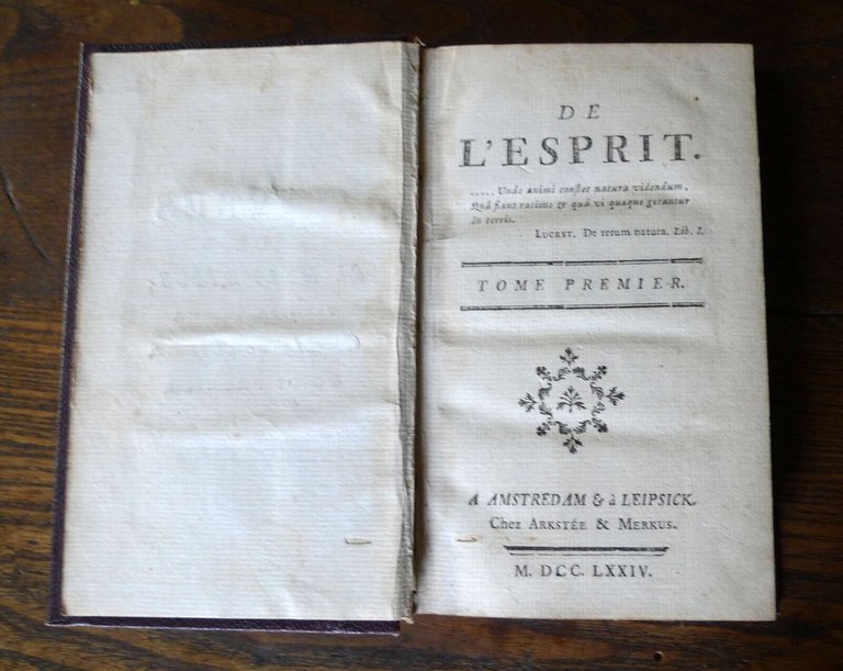 OEUVRES DE M. HELVETIUS,DE L'ESPRIT,1774 Arkste & Merkus[FILOSOFIA