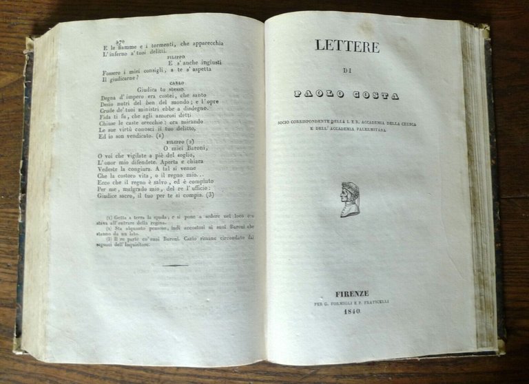 OPERE COMPLETE DI PAOLO COSTA,1839 Formigli[FILOSOFIA,POESIA,LETTERE,BOLOGNA