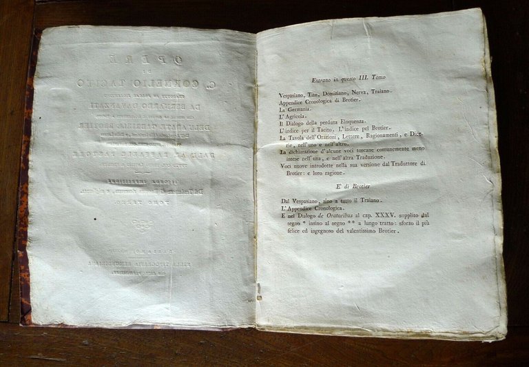 OPERE DI C.CORNELIO TACITO TRADOTTE IN VOLGARE FIORENTINO DA B.DAVANZATI,1803