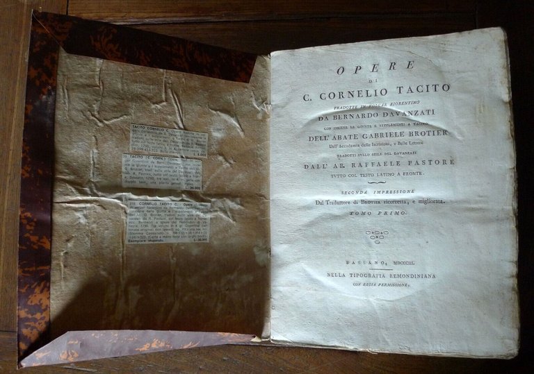 OPERE DI C.CORNELIO TACITO TRADOTTE IN VOLGARE FIORENTINO DA B.DAVANZATI,1803