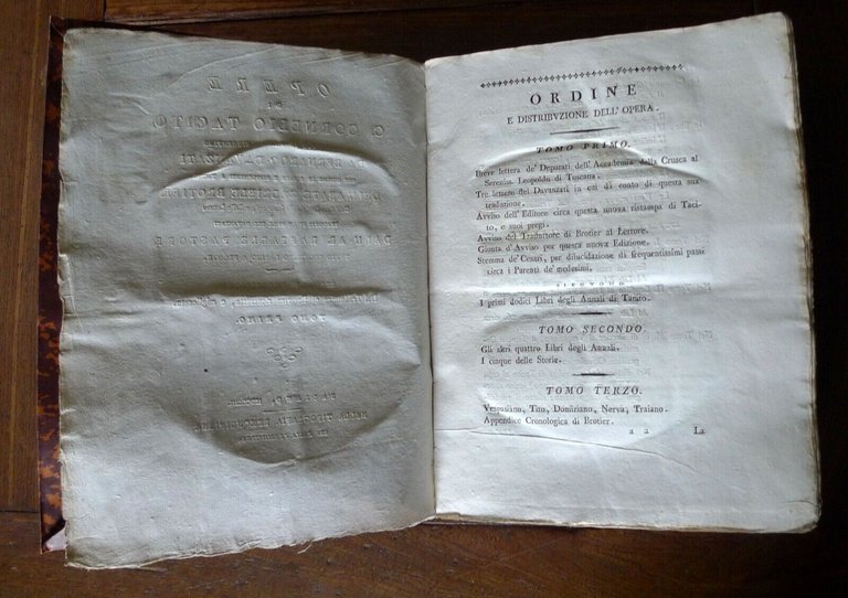 OPERE DI C.CORNELIO TACITO TRADOTTE IN VOLGARE FIORENTINO DA B.DAVANZATI,1803