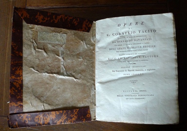 OPERE DI C.CORNELIO TACITO TRADOTTE IN VOLGARE FIORENTINO DA B.DAVANZATI,1803