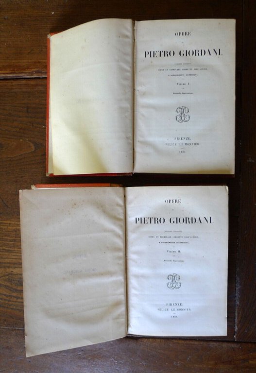 OPERE DI PIETRO GIORDANI.VOL.I e II+APPENDICE,1851 Le Monnier