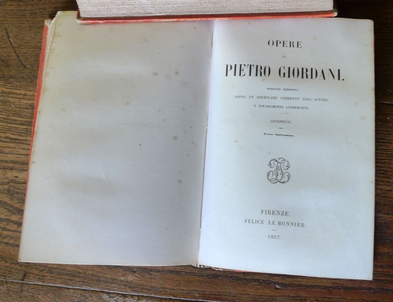 OPERE DI PIETRO GIORDANI.VOL.I e II+APPENDICE,1851 Le Monnier