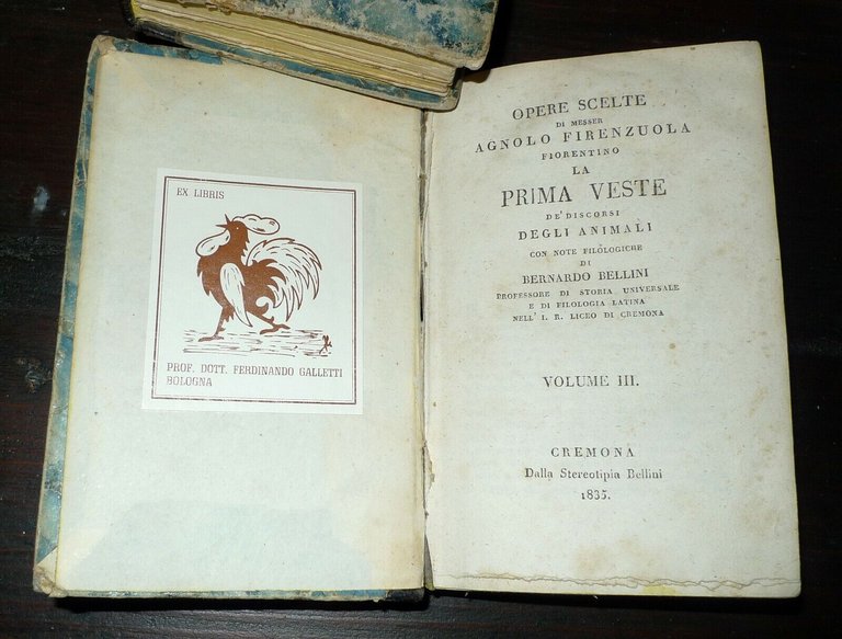 OPERE SCELTE DI MESSER AGNOLO FIRENZUOLA[FIORENZUOLA],1835 Bellini[APULEIO,DONNE
