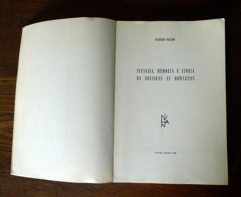 Orlando,INFANZIA, MEMORIA E STORIA DA ROUSSEAU AI ROMANTICI,1966 Liviana[critica