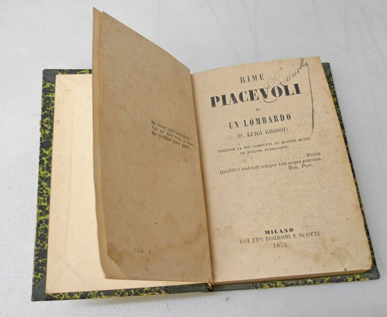 P.Luigi Grossi,RIME PIACEVOLI DI UN LOMBARDO,1852 Borroni e Scotti[POESIA