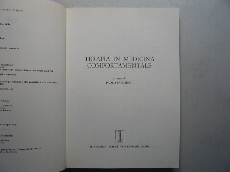 Panchetti,TERAPIA IN MEDICINA COMPORTAMENTALE,Il Pensiero Scientifico 1984