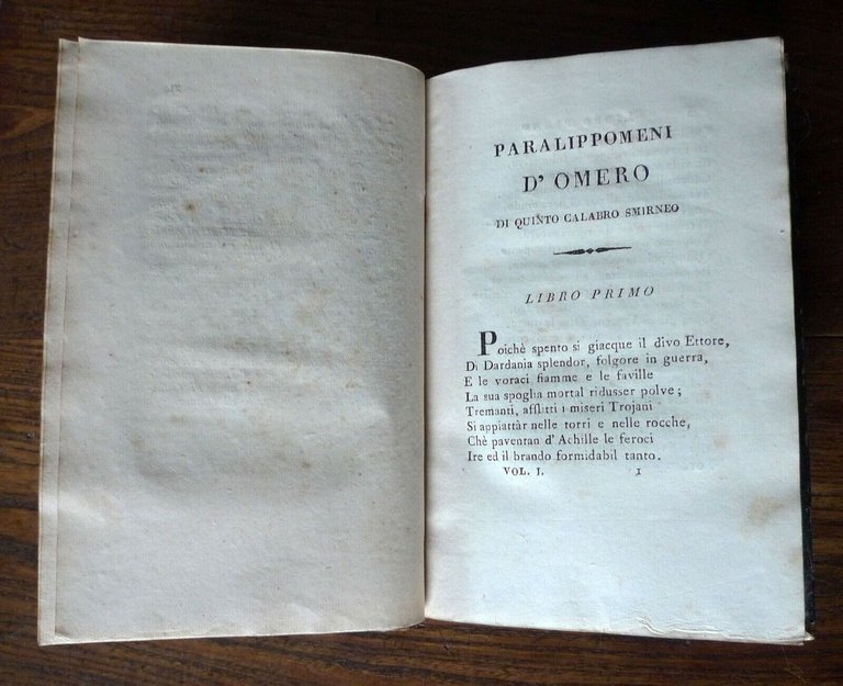 PARALIPPOMENI D'OMERO DI QUINTO CALABRO SMIRNEO,1818 Sahadun[TERESA BANDETTINI