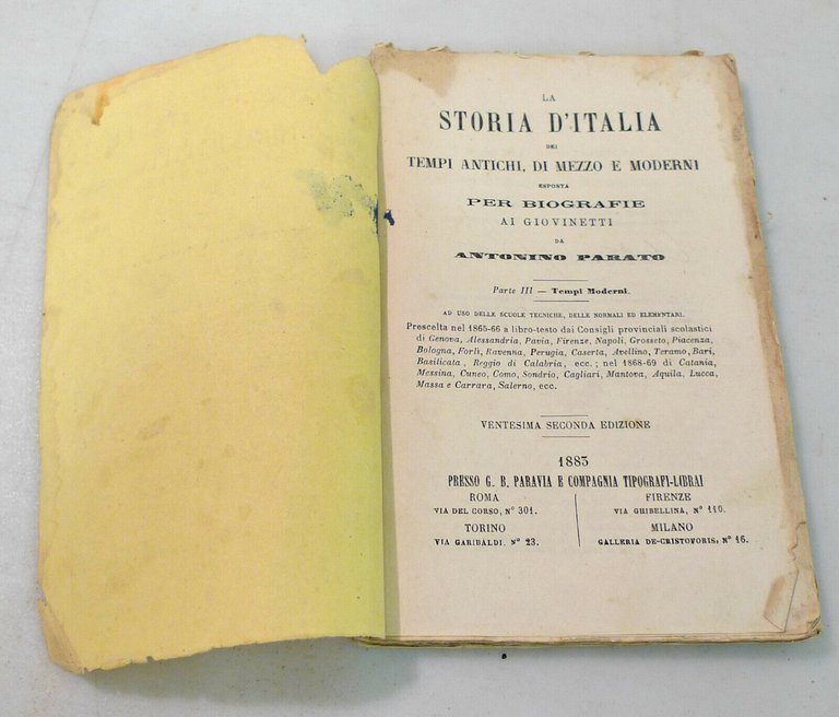 Parato,LA STORIA D’ITALIA esposta per biografie ai giovinetti,1883 Paravia