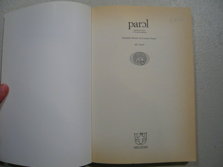 PAROL n.16,2002.QUADERNI D'ARTE E DI EPISTEMOLOGIA[Luciano Nanni,estetica