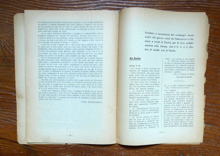 PARTITO COMUNISTA INTERNAZIONALISTA.BOLLETTINO II° CONGRESSO,1951[Damen,Bordiga