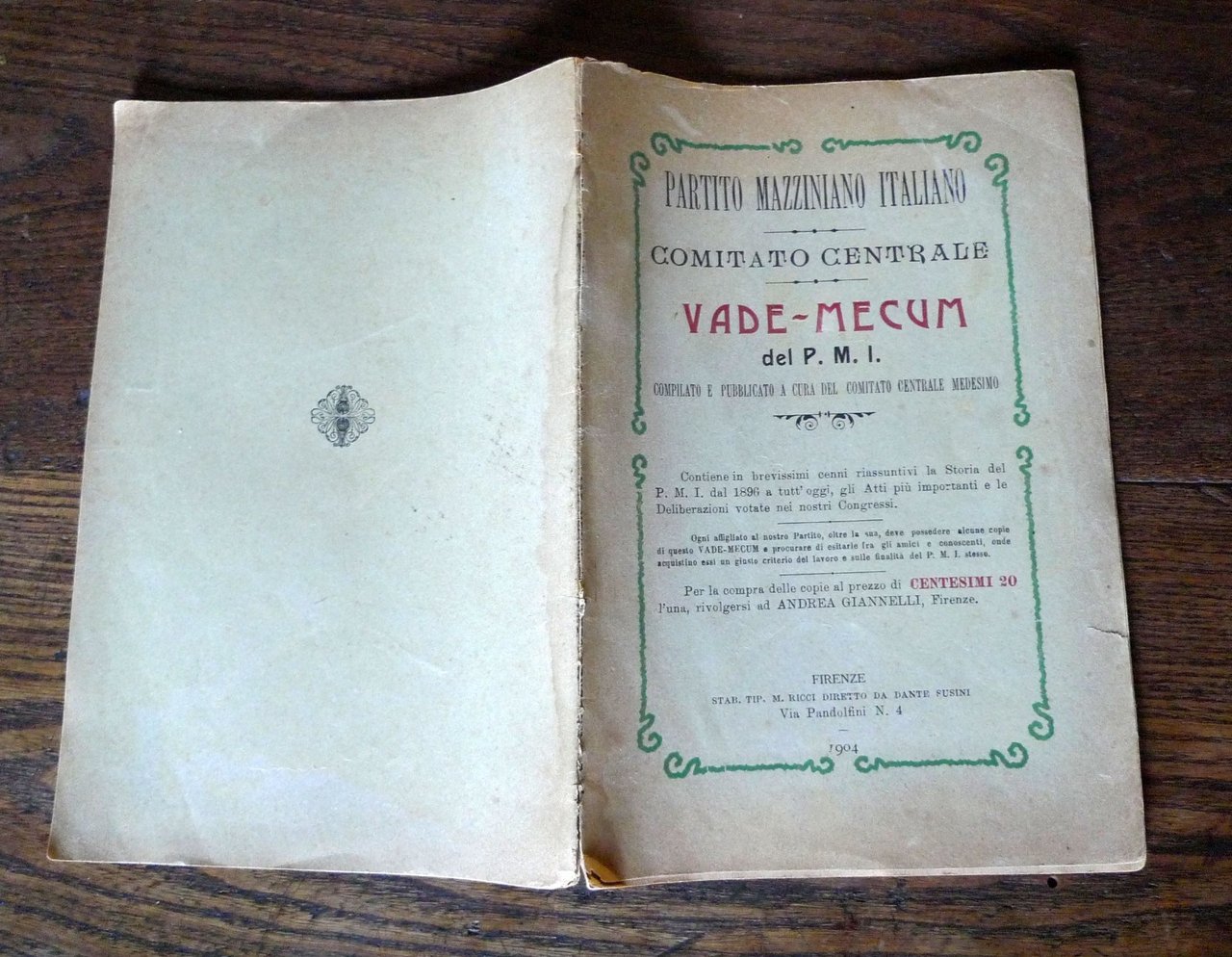 PARTITO MAZZINIANO ITALIANO.COMITATO CENTRALE.VADE-MECUM DEL P.M.I.1904[politica | Immagine principale