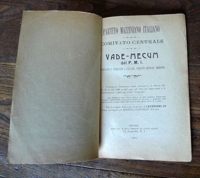 PARTITO MAZZINIANO ITALIANO.COMITATO CENTRALE.VADE-MECUM DEL P.M.I.1904[politica | Immagine Gallery 2