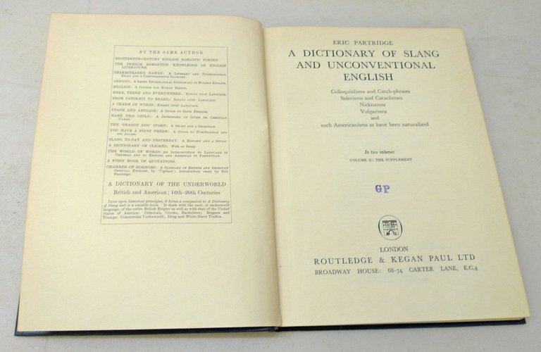 Partridge,A DICTIONARY OF SLANG AND UNCONVENTIONAL ENGLISH,1961[dizionario