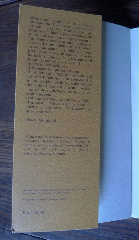 Pascal Quignard,VITA E MORTE DI NITARDO,2016 Analogon[teatro