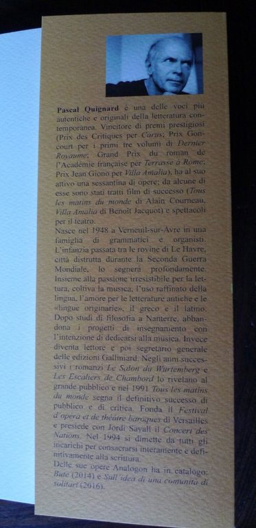 Pascal Quignard,VITA E MORTE DI NITARDO,2016 Analogon[teatro