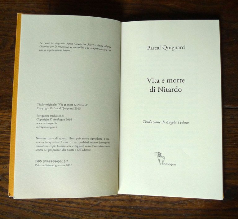 Pascal Quignard,VITA E MORTE DI NITARDO,2016 Analogon[teatro