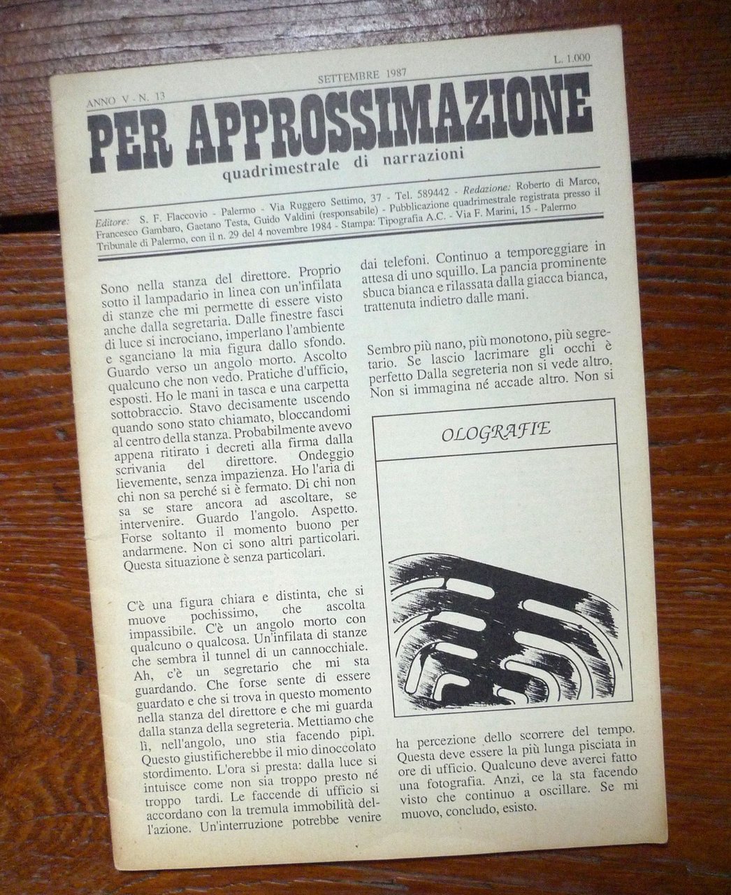 PER APPROSSIMAZIONE n.13 1987.QUADRIMESTRALE DI NARRAZIONI[Patrizia Vicinelli