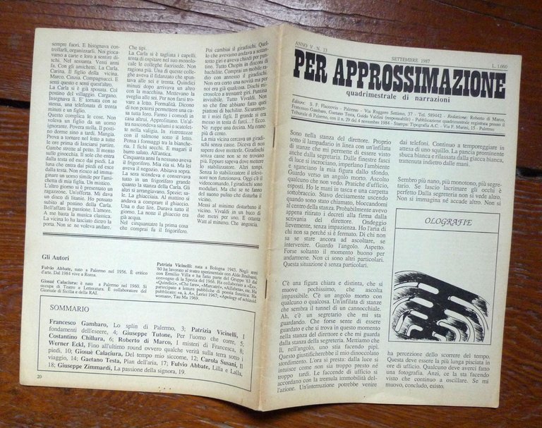 PER APPROSSIMAZIONE n.13 1987.QUADRIMESTRALE DI NARRAZIONI[Patrizia Vicinelli