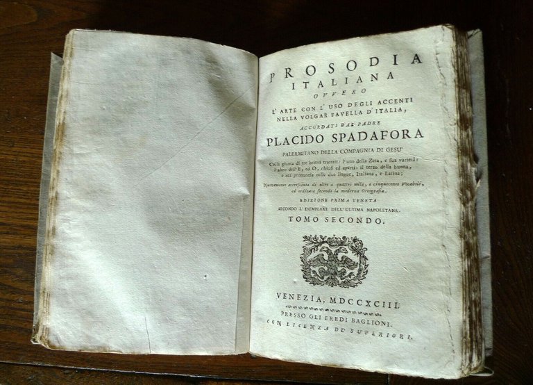 PLACIDO SPADAFORA,PROSODIA ITALIANA,1793 Baglioni,Venezia[LINGUA,LINGUISTICA