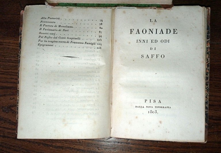 POESIE DI LUIGI CERRETTI,MODANESE,1806/LA FAONIADE.INNI ED ODI DI SAFFO,1803