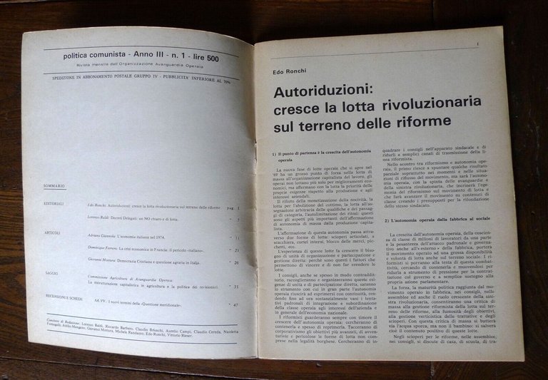 POLITICA COMUNISTA n.1 gen. 1975,Rivista mensile.Avanguardia Operaia[comunismo