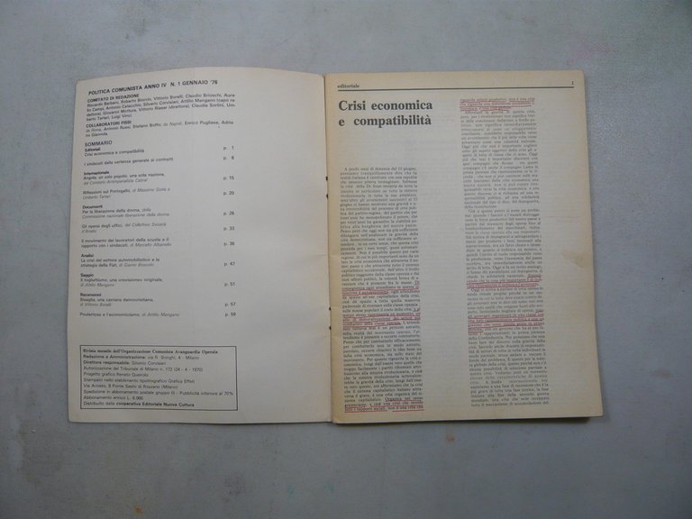 POLITICA COMUNISTA (rivista bimestr. di AVANGUARDIA OPERAIA),n.1/1976 | Immagine Gallery 2