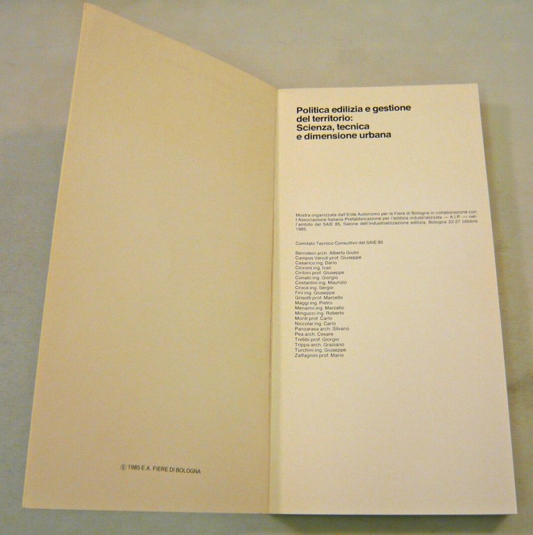POLITICA EDILIZIA E GESTIONE DEL TERRITORIO,1985 Fiera Bologna[SAIE,ARCHITETTURA
