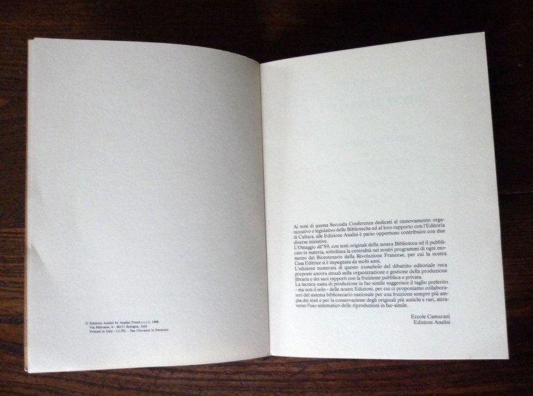 Pomba,SUL DESIDERIO DI UNA FIERA LIBRARIA IN ITALIA,1988[ANASTATICA,Beni Librari